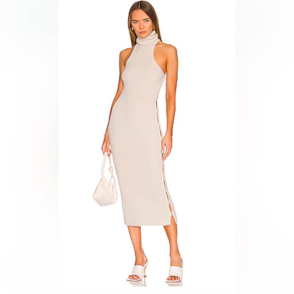 NBD Sibyl Turtleneck Wool Blend Body-Con Midi Dress in Glacier Grey Size Small